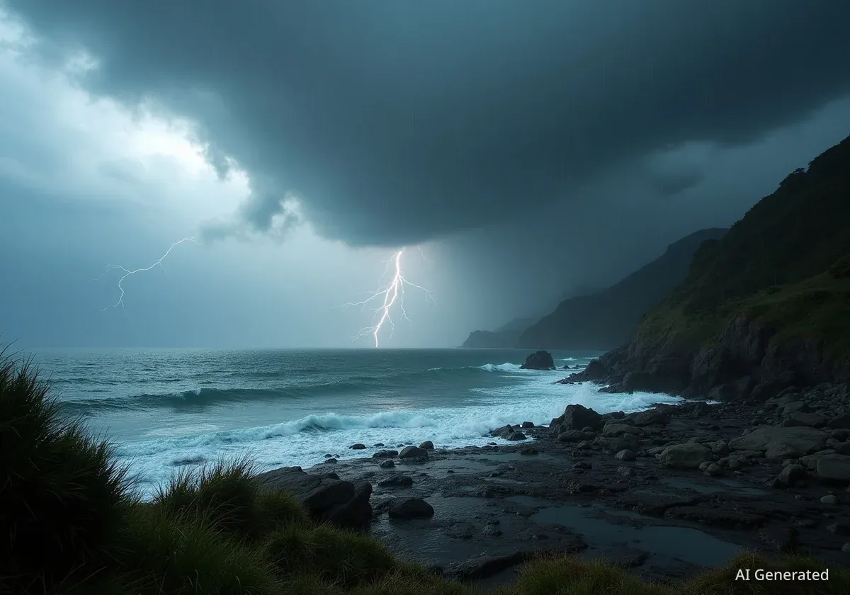 Front météorologique apporte pluie et orages sur l'île du Nord